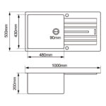 1000x500x200mm Black Arete Single Bowl Kitchen Sink