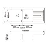 1160x500x200mm White Granite Double Bowl Kitchen Sink