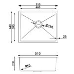 510x440x230mm Chrome Stainless Steel Single Bowl Kitchen Sink