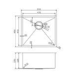 510x450x230mm Chrome Stainless Steel Single Bowl Kitchen Sink