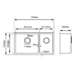 710x450x205mm Dark Grey Stainless Steel 1 & 1/2 Bowl Kitchen Sink