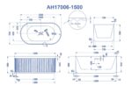 1500x750x580mm Matte White Freestanding Bathtub