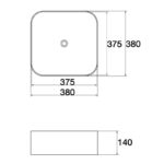 385x385x140mm Gloss White with Black Rim Above Counter Basin