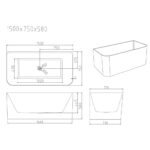 BULLION Series 1500*750*580mm Gloss White Back to Wall Acrylic Bathtub
