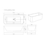 BULLION Series 1700*800*580mm Gloss White Back to Wall Acrylic Bathtub