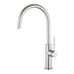 Brushed Nickel Standard Slim Stainless Steel Kitchen Mixer With 360° Swivel Spout
