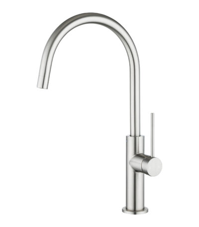 Brushed Nickel Standard Slim Stainless Steel Kitchen Mixer With 360° Swivel Spout
