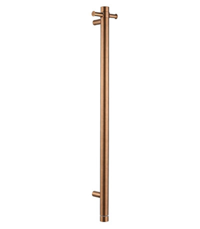 Round Vertical Brushed Copper Electric Heated Towel Rack Single Bar(with Timer)