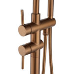 Round Brushed Copper Freestanding Bath Mixer With Handheld Shower