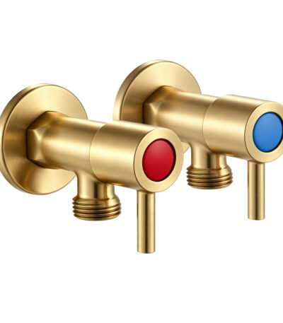 Round Brushed Brass Water Stop Valves (One Pair)