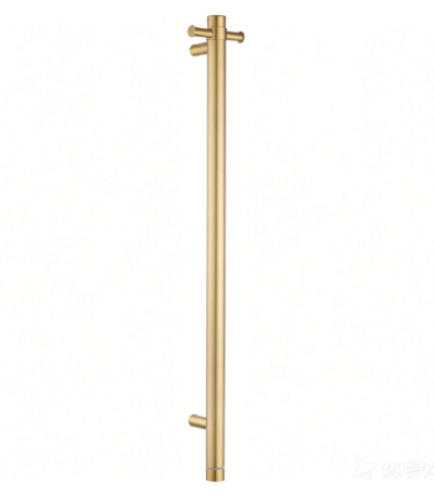 Round Vertical Brushed Brass Electric Heated Towel Rack Single Bar