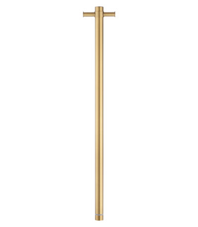 Round Vertical Brushed Brass Electric Heated Towel Rack Single Bar(with Timer)