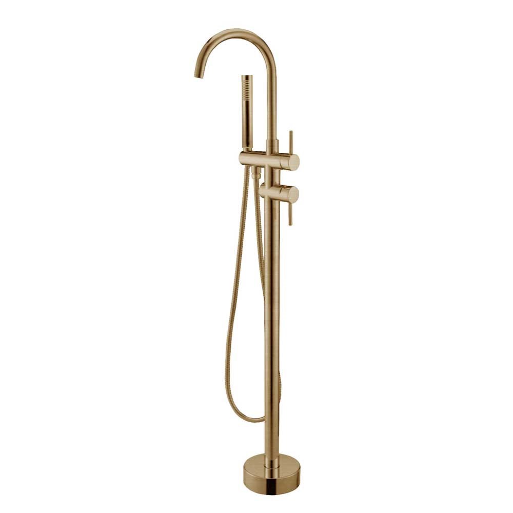Brushed Brass Freestanding Tap with Handheld Shower 1 Brushed Brass Freestanding Tap with Handheld Shower
