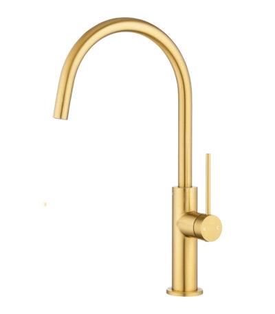 Brushed Brass Standard Slim Stainless Steel Kitchen Mixer With 360° Swivel Spout