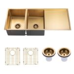 1160x460x230mm Brushed Brass Stainless Steel PVD Double Bowl Kitchen Sink