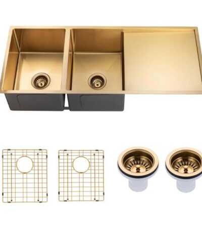 1160x460x230mm Brushed Brass Stainless Steel PVD Double Bowl Kitchen Sink
