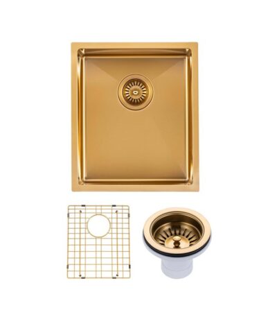 390x450x215mm Brushed Brass Stainless Steel PVD Single Bowl Kitchen Sink