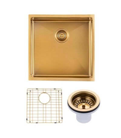440x440x205mm Brushed Brass Stainless Steel PVD Single Bowl Kitchen Sink