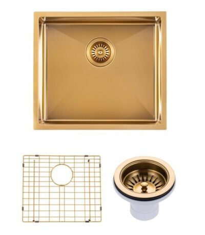 500x440x230mm Brushed Brass Stainless Steel PVD Single Bowl Kitchen Sink