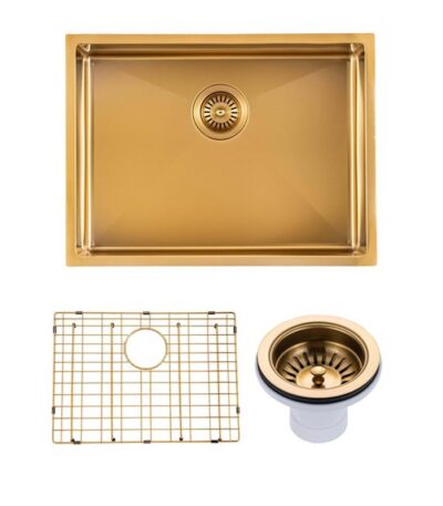 600x450x230mm Brushed Brass Stainless Steel PVD Single Bowl Kitchen Sink