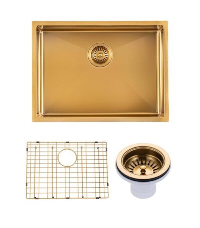 600x450x300mm Brushed Brass Stainless Steel PVD Single Bowl Kitchen Sink