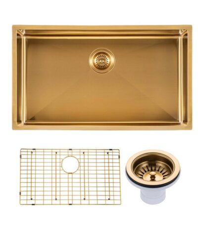 762x457x254mm Brushed Brass Stainless Steel PVD Single Bowl Kitchen Sink