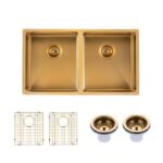 770x450x215mm Brushed Brass Stainless Steel PVD Double Bowl Kitche Sink