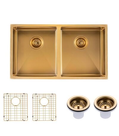 770x450x215mm Brushed Brass Stainless Steel PVD Double Bowl Kitche Sink