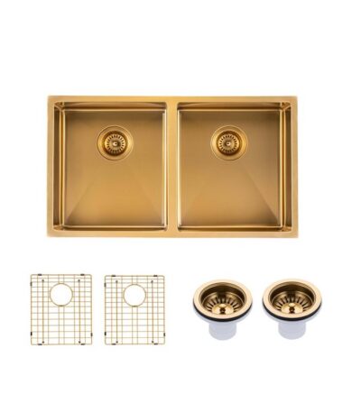 820x457x230mm Brushed Brass Stainless Steel PVD Double Bowl Kitchen Sink