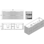 Bali 1500mm Matte Black Wall Hung Fluted Vanity (Double Bowls)