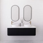 Bergen 1500mm Matte Black Wall Hung Fluted Cabinet (Double Bowls)