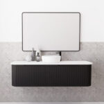 Bergen 1500mm Matte Black Wall Hung Fluted Cabinet (Single Bowl)
