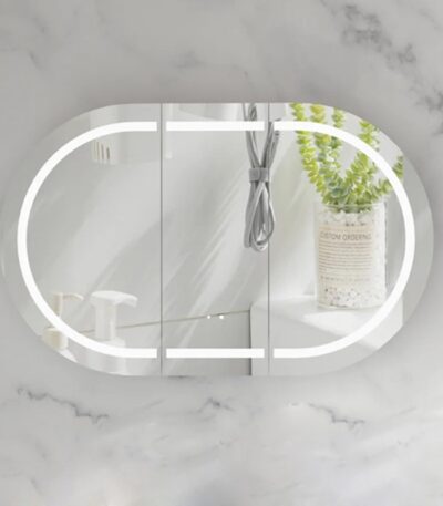 1200*750*150mm Carysil Mystic Matte White Melamine Plywood Oval LED Shaving Cabinet(Three Doors)