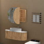 1200*750*150mm Carysil Mystic Origianl Walnut Melamine Plywood Oval Shaving Cabinet(Three Doors)