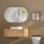 1200*750*150mm Carysil Mystic Origianl Walnut Melamine Plywood Oval Shaving Cabinet(Three Doors)