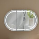 1200*750*150mm Carysil Mystic Origianl Walnut Melamine Plywood Oval LED Shaving Cabinet(Three Doors)