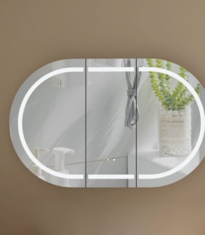 1200*750*150mm Carysil Mystic Origianl Walnut Melamine Plywood Oval LED Shaving Cabinet(Three Doors)
