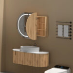 1200*750*150mm Carysil Mystic Origianl Walnut Melamine Plywood Oval LED Shaving Cabinet(Three Doors)