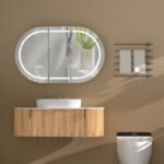 1200*750*150mm Carysil Mystic Origianl Walnut Melamine Plywood Oval LED Shaving Cabinet(Three Doors)
