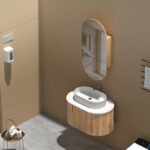 450*900*150mm Carysil Noble Original Walnut Melamine Plywood Oval Shaving Cabinet(Single Door)