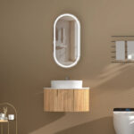 450*900*150mm Carysil Noble Original Walnut Melamine Plywood Oval LED Shaving Cabinet(Single Door)
