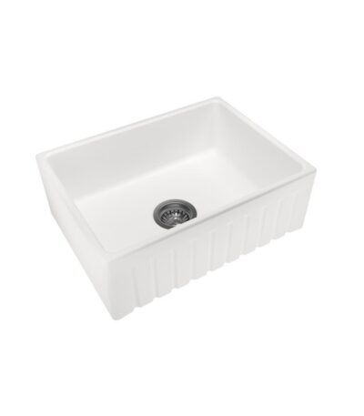 White Carysil Fine Fireclay Single Bowl Kitchen Sink 610*457*195mm
