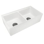 White Carysil Fine Fireclay Double Bowl Kitchen Sink 838*457*232mm