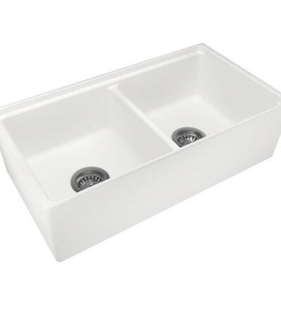 White Carysil Fine Fireclay Double Bowl Kitchen Sink 838*457*232mm