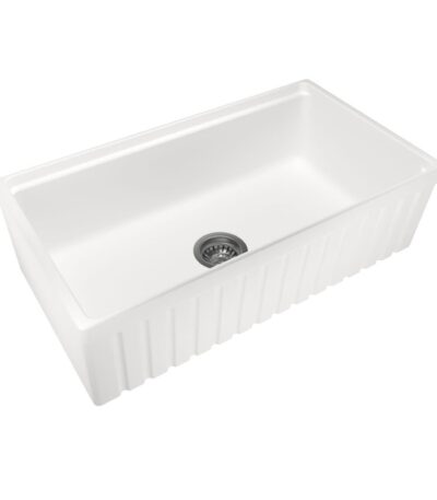 White Carysil Fine Fireclay Single Bowl Kitchen Sink 838*457*232mm