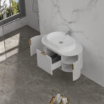 900mm Matte White Fluted Wall Hung Vanity 900*469*412mm