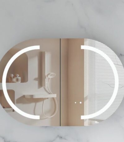 900*600*150mm Carysil Mystic Matte White Melamine Plywood Oval LED Shaving Cabinet(Double Doors)