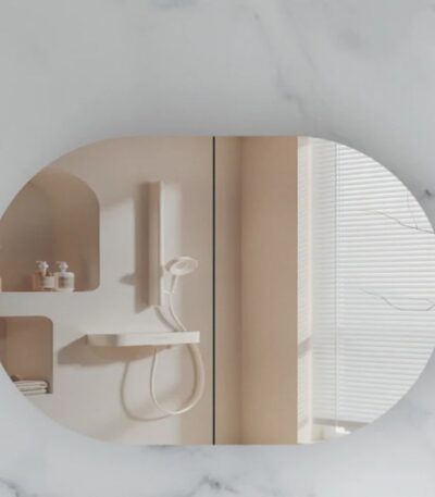 900*600*150mm Carysil Mystic Matte White Melamine Plywood Oval Shaving Cabinet(Double Doors)