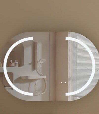 900*600*150mm Carysil Mystic Origianl Walnut Melamine Plywood Oval LED Shaving Cabinet(Double Doors)
