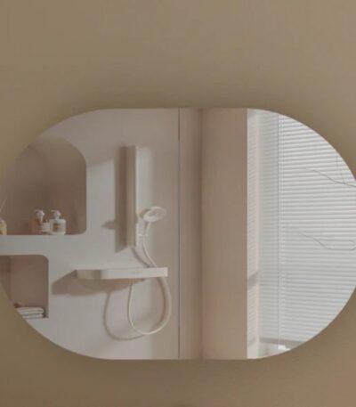900*600*150mm Carysil Mystic Origianl Walnut Melamine Plywood Oval Shaving Cabinet(Double Doors)